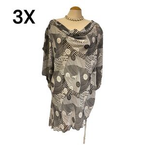 WHIRLAWAY Blouse Size 3X Sheer Flowy Flowers Stripes Dots Statement Curvy